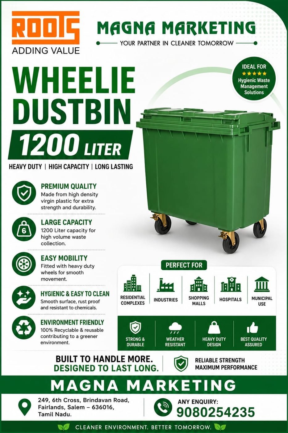 Roots Wheelie Dustbin 1200 Litre